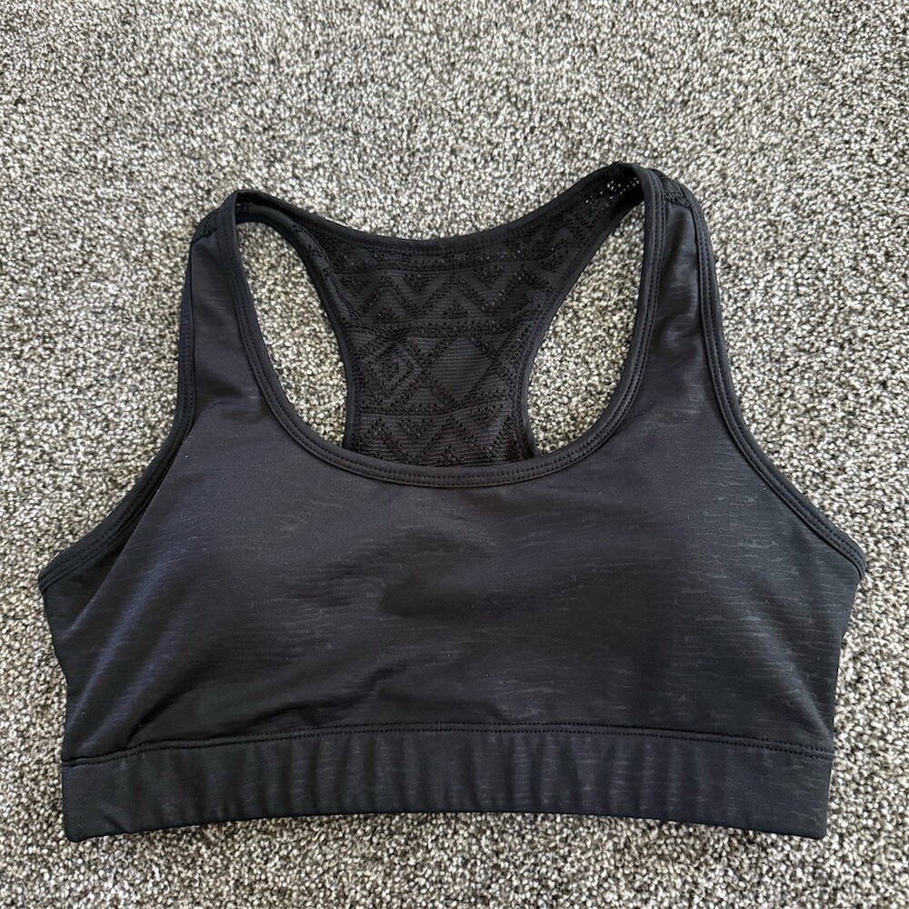 ZYIA Sports Bra Womens Size M Black Racerback Mesh Back Chevron Medium
